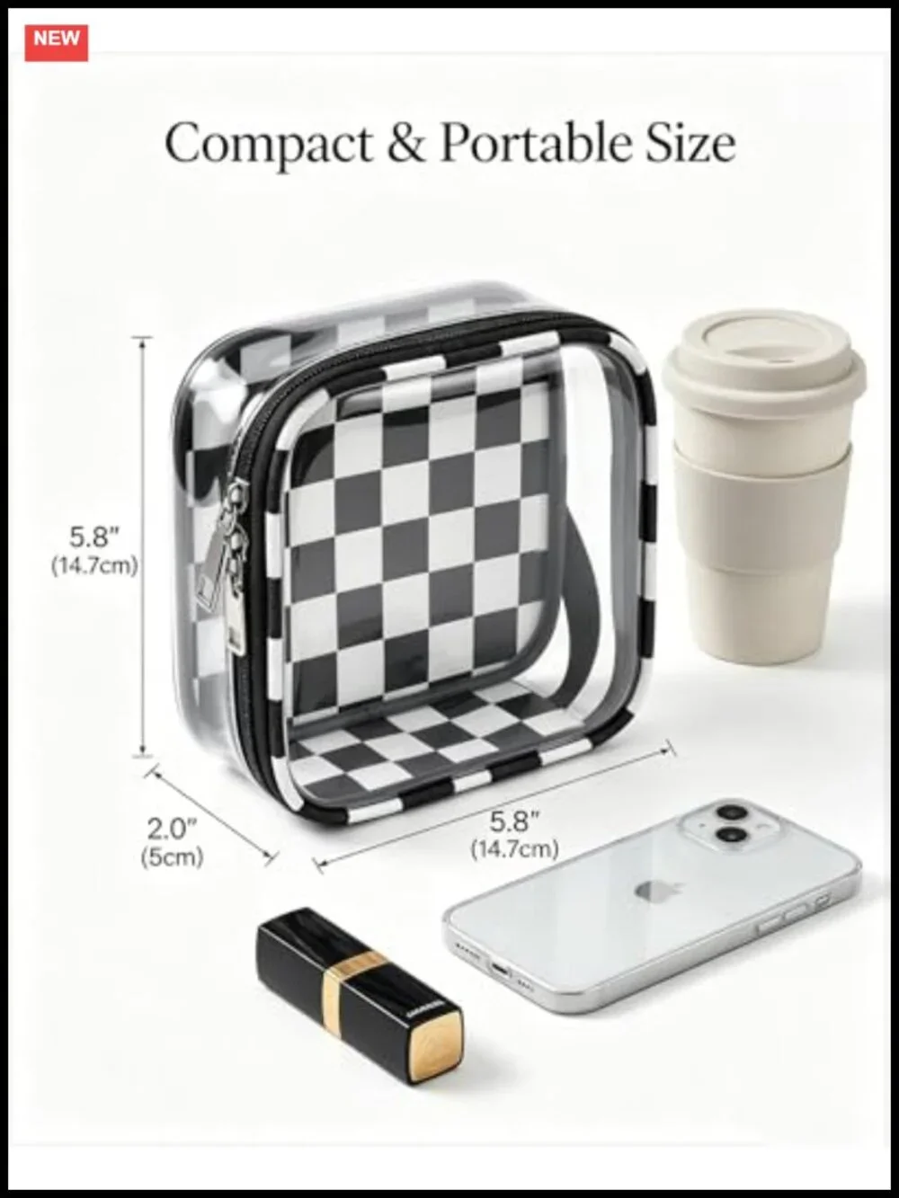 Clear PVC Travel Makeup Bag TSA Approved Checkered Wristlet Case